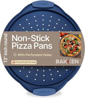 Bakpizshrb78 Bakkenmaster Bakken Round Pizza Pan Nonstick Carbon Steel Perforated With Handle Dishwasher