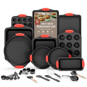 Bkb8sps18 Bakkenmaster Bakken Kitchen Baking Pan Set - Nonstick Coating Carbon 18 Piece Black
