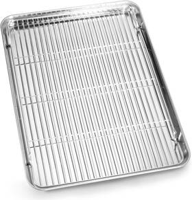 43551-124920 Bastwe 16in Stainless Steel Cookie Sheet Baking Pan And Cooling Rack Set Dishwasher Saf