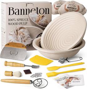 Bavify 726084684447 Wood Pulp Banneton Bread Proofing Basket Set 9 Inch 2.2lb Round Sourdough