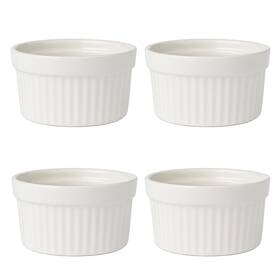 Ble-w5rxnkqz Beille 4pc Oven Safe White Fluted Ceramic Ramekins Baking Supplies 5oz Capacity