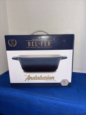 Bel-fer 850040079715 Square Ceramic Baker Blue Andalusian Collection Dwellsix New In Box