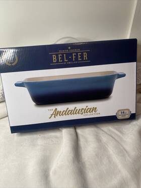 Qfs18-671-bf Bel Fer By Dwellsix 14 Inch Rectangular Ceramic Baker Bel-fer Blue Andalusian Collection - New