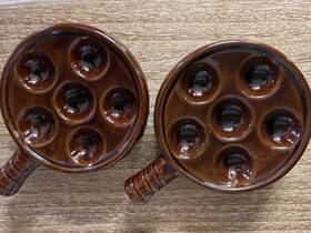 91154 Bel-terr Set Of 2 Brown Glazed Ceramic Escargot/mushroom Caps Baking Serving Dish