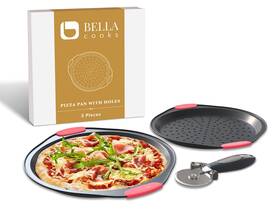 Bella Cooks 860009109513 Pizza Pan Set For Oven 12 Inch Non-stick Perforated Pans Of 2
