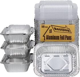 Bestjing 445016069024 50 Pack Small 8 Oz/230ml Capacity Disposable Takeout Foil Pans With Clear Plasti