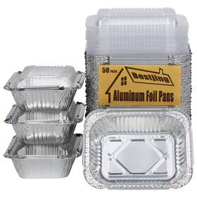 Bestjing 726312837287 50-pack Disposable Foil Pans With Clear Lids For Takeout Catering And Parties