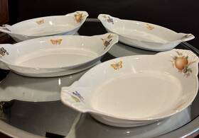 900051 Bia 4 Oval Au Gratin Dishes Cordon Bleu 10.5 X 6 Inch Fruits Design Hand Painted
