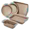 Bj57q92 Rachael Ray Cucina Nonstick Bakeware 5pc Set Latte Brown With Agave Blue Handle Grips 051153461798