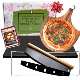 Black Pizza Stone For Oven And Grill With Wood Peel Cutter Cordi