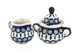 944-945-56 Blue Rose Pottery Polish - Peacock Cream And Sugar Set 1 Cup Creamer 944-945-56 Blue Rose Pottery Polish - Peacock Cream And Sugar Set 1 Cup Creamer