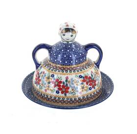 B001-dplc Blue Rose Pottery Polish - Red Daisy Cheese Lady 8.5 Inch Diameter Pot B001-dplc Blue Rose Pottery Polish - Red Daisy Cheese Lady 8.5 Inch Diameter Pot