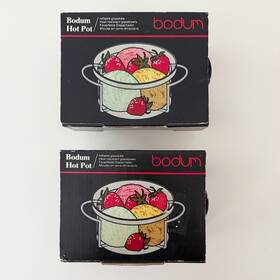 4615 Bodum Denmark Hot Pot Glass Bowls Black Holders - 25 Liter Set Of 2