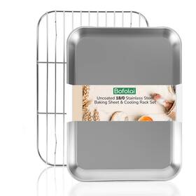 B-kpj-004 Bofolai 18/0 Stainless Steel Baking Sheet With Cooling Rack 15.9 Inch Oven-safe