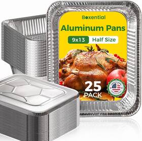Bxapan91325pl Boxential 313053949951 9x13 Aluminum Pans With Lids 25 Pack Extra Heavy Duty Half Size Disposable Fo