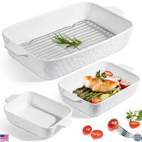 B0f4r3b7sw Brand Odovow Porcelain Casserole Dishes Set Of 3 Large Bakeware With Handles Stackable