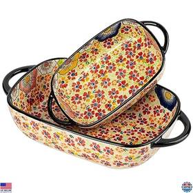 Bc71828-2 Brand Onecci Retro Ceramic Baking Dish Set 2-piece Hand-painted Casserole Pan With Handle