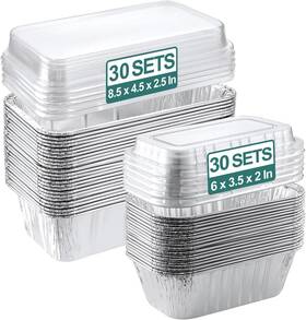 Nk066 Branded 60 Pack Disposable Aluminum Loaf Pans With Lids Combo Set - 30 8.5x4.5x2.5