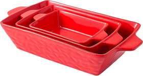 Bruntmor 696228357547 Rectangular Ceramic Glaze Bakeware Set Baking Pan Hammered Dish For