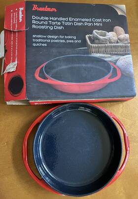 Bruntmor 810746030816 Double Handled 12x2 Enameled Red Cast Iron Round Tarte Tatin Dish