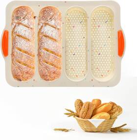 Baking-pan-tray-030524 Bulevina 445015529512 French Bread Hoagie Sub Roll Baking Pans 4-slot Non Stick Silicone Mould Mold T