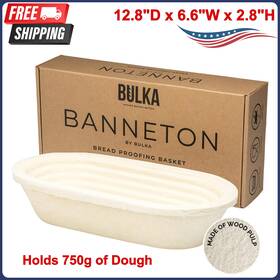 Bulka 744759144409 Oval Banneton Bread Proofing Basket Pressed Wood Pulp 750g Groove Sourdough