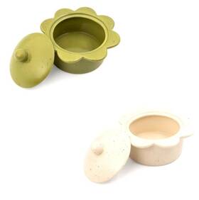 Bullseye Target 810655206159 Bulleyes Green/white Bakeware Ceramic Pot With Lid Lot 2 As Is