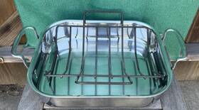 6814 Calphalon Roaster Pan 14 Inch Tri Ply Stainless Steel Rectangular With Rack