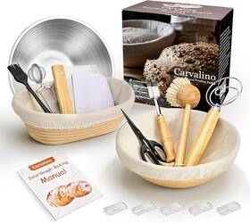 Carvalino 744110410778 Sourdough Proofing Basket Set 2 Pcs 9 Inch Round And 10 Oval Bread Making Tools