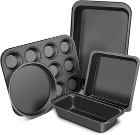 Casaculina 731041393089 Baking Pans Set 5-piece Nonstick Bakeware Sets With Round/square Cake Muffin