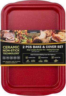 8116 Casaware Ceramic Coated Non-stick 2pc Bake And Cover Set Ultimate Red Granite