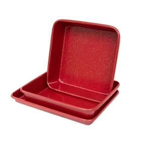 8903-7r Casaware 3pc Red Granite Ultimate Commercial Weight Toaster Oven Bakeware Set Non-stick