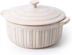 Casserole Dish Ceramic Rome Pillar Bakeware Cover Baking 1.7 Quart Glazed