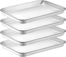Cekee 711181352610 4 Pieces Baking Sheet Pan Tray Stainless Steel Small Cookie Sheets For Ba
