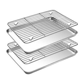 Cekee 791809107037 Small Baking Sheet With Cooling Rack Set 2 Pans Wire Racks Stainless Steel