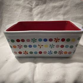 Celebrate-it 195158208672 Ceramic Christmas Loaf Pan By - Mini Candy And Dots 5.9 Inch X 3.5 2.1