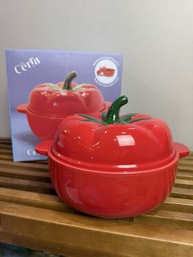 Cerra 195207087678 Red Tomato Ceramic Casserole Pot With Lid New Nib