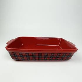Ck-rb001 Chalet Kitchen Collection Ceramic Rectangular Baker Serving Dish Red Black Plaid