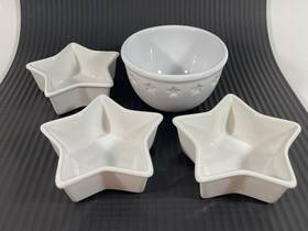 90-15n-dst Chantal Vintage Set Of 4 3 Ramekin And 1 Bowl Star Theme Ceramic Good Condition