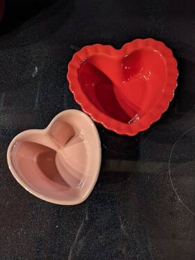 93-hblace12 Chantal 1 Pink And Red Heart Shaped Ramekin Baking Dipping Dishes New