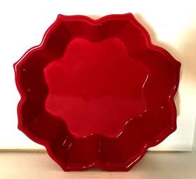 93-tv22-4 Chantal Talavera Stoneware Baking Dish Red Flower Shape 2 Inch H 9 W Euc