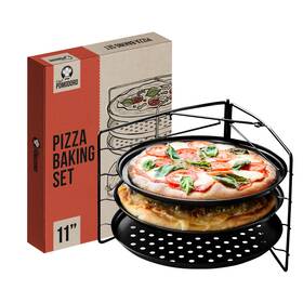 Chef Pomodoro 611906157202 Pizza Baking Set 3 Pans 11-inch Rack Non-stick Perforated P Chef Pomodoro 611906157202 Pizza Baking Set 3 Pans 11-inch Rack Non-stick Perforated P