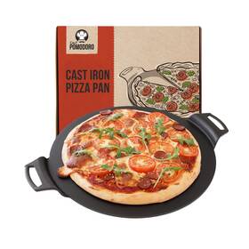 Chef Pomodoro 810116041503 Cast Iron Pizza Pan Pre-seasoned Dosa With Handles Flat