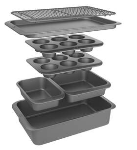 5322382 Chicago Metallic 7-piece Stackable Bakeware Set Nonstick Carbon Steel Roaster Muffin Pans Loaf 5322382 Chicago Metallic 7-piece Stackable Bakeware Set Nonstick Carbon Steel Roaster Muffin Pans Loaf