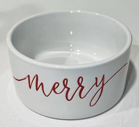 6114839 Ciroa Sleigh Bell Bistro Merry Christmas Ramekin 6oz Ceramic Round White Red Nwt