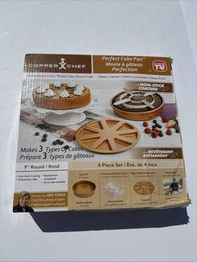 Copper Chef 752356821142 Perfect Cake Pan 9 Inch Round Checkerboard Pocket 3 Piece Set Nib