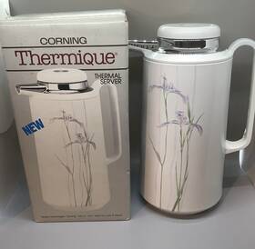 8025-333 Corning Ware Vintage Thermique Shadow Iris 1 Quart Coffee Thermos W Box Thermal Server