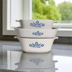 Corningware 1.5qt P-1/2-b A-1-b Corning Ware Blue Cornflower Set 3 P-9-b 9 Inch - 1.5 Quart And 1 Bake Dish