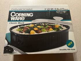 6002266 Corningware Corning Ware Classic Black 2 1/2 Quart / 2.5 L Covered Oval Casserole New 1990