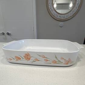 A-21-b Corningware Rare Vintage Rectangular Ceramic Baking Dish White Floral